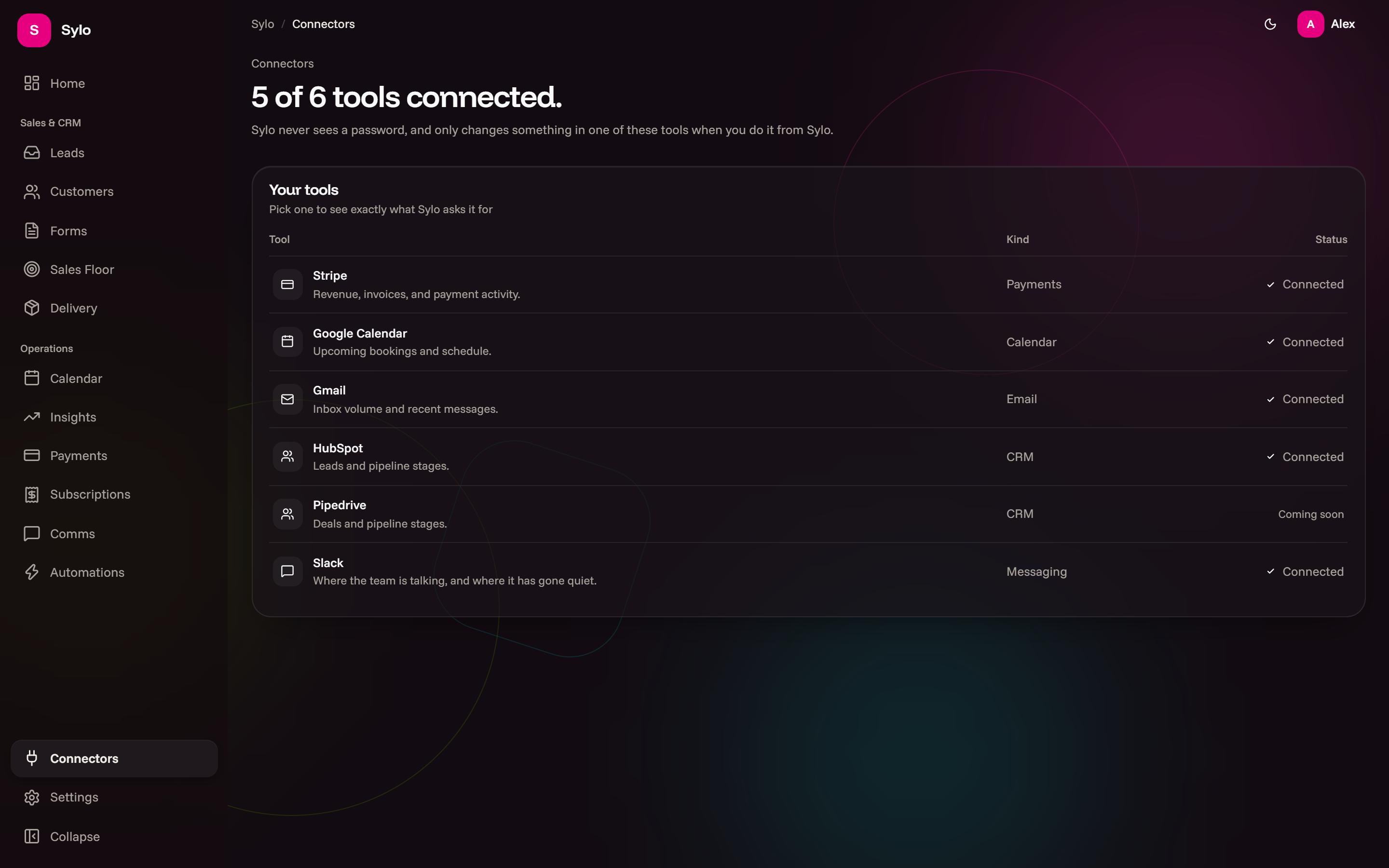 Sylo's Connectors page